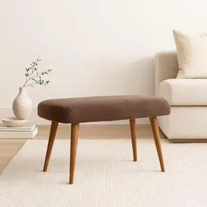 Solid Wood Faux Fur Fabric Bench, Upholstered, Nordic Legs, Mocha and Brown Solid Wood Faux Fur Fabric Bench, Upholstered, Nordic Legs, Mocha and Brown