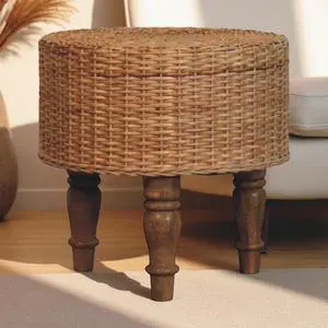 Solid Wood Regency Round Woven Stool,Brown Solid Wood Regency Round Woven Stool,Brown