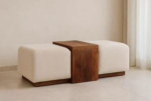 Solid Wood Arden Bench Duo,Boucle seats,Warm Tone Solid Wood Arden Bench Duo,Boucle seats,Warm Tone