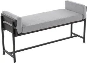 18" Bench with Black Metal, Grey Wood and Light Grey Fabric 18" Bench with Black Metal, Grey Wood and Light Grey Fabric
