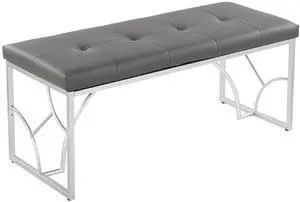 Contemporary Bench in Silver Metal and Grey Faux Leather Contemporary Bench in Silver Metal and Grey Faux Leather