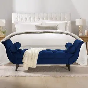 Alma Tufted Flared Arm Entryway Bench, Navy Blue Velvet Alma Tufted Flared Arm Entryway Bench, Navy Blue Velvet