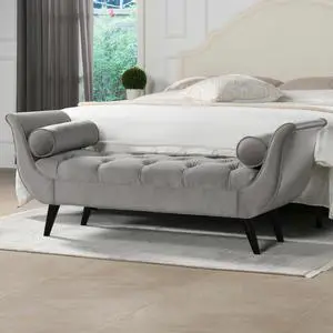 Alma Tufted Flared Arm Entryway Bench, Opal Grey Velvet Alma Tufted Flared Arm Entryway Bench, Opal Grey Velvet