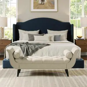 Alma Tufted Flared Arm Entryway Bench Taupe Polyester Alma Tufted Flared Arm Entryway Bench Taupe Polyester