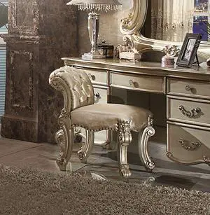 Vendome Fabric, Gold Patina & Bone Finish Vanity Stool Vendome Fabric, Gold Patina & Bone Finish Vanity Stool