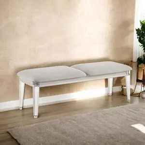 Laveda Light Gray Boucle & Pearl White Finish Bench Laveda Light Gray Boucle & Pearl White Finish Bench