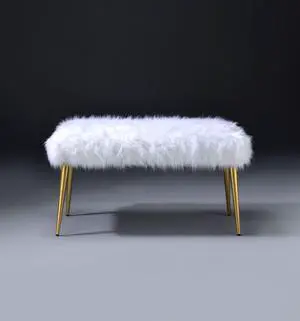 Bagley II White Faux Fur & Gold Finish Bench Bagley II White Faux Fur & Gold Finish Bench