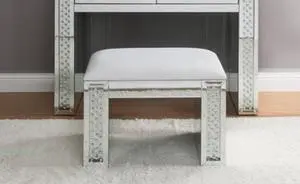 Nysa Ivory Synthetic Leather , Mirrored & Faux Crystals Vanity Stool (Assembled) Nysa Ivory Synthetic Leather , Mirrored & Faux Crystals Vanity Stool (Assembled)