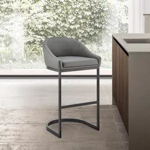 Ambrie Counter Stool in Black Metal with Gray Faux Leather Ambrie Counter Stool in Black Metal with Gray Faux Leather