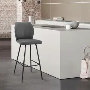 Mirano Gray Faux Leather and Black Metal 26" Counter Stool Mirano Gray Faux Leather and Black Metal 26" Counter Stool