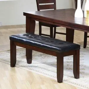 Cherry Finish Dining Bench 1pc Upholstered PU Seat Cushion Tufted Detail Wooden Dining Room Furniture Cherry Finish Dining Bench 1pc Upholstered PU Seat Cushion Tufted Detail Wooden Dining Room Furniture