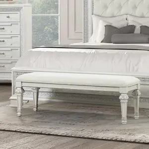 Metal Silver Finish Traditional Bench Ornated Round Knobs Diamond-button tufting adds a classic look, Creamy White Metal Silver Finish Traditional Bench Ornated Round Knobs Diamond-button tufting adds a classic look, Creamy White