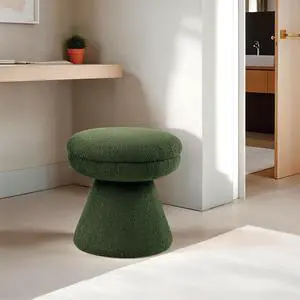 Green Finish Contemporary 1pc Round Top Accent Stool Teddy Fabric Pedestal Base Mushroom Shape Design Primary Living Room Green Finish Contemporary 1pc Round Top Accent Stool Teddy Fabric Pedestal Base Mushroom Shape Design Primary Living Room