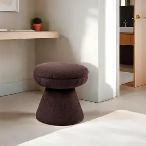 Brown Finish 1pc Round Top Accent Stool Teddy Fabric Pedestal Base Mushroom Shape Design Contemporary Primary Living Room Brown Finish 1pc Round Top Accent Stool Teddy Fabric Pedestal Base Mushroom Shape Design Contemporary Primary Living Room