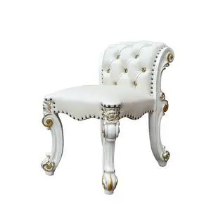Vendome Beige Synthetic Leather & Antique Pearl Finish Vanity Stool Vendome Beige Synthetic Leather & Antique Pearl Finish Vanity Stool