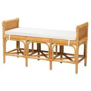 Modern Bohemian Natural Brown Rattan Bench Modern Bohemian Natural Brown Rattan Bench