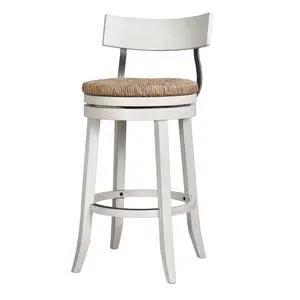 31" Wood Bar-Height Bar Stool with Natural Seagrass Seat, Reclaimed White, 1PC 31" Wood Bar-Height Bar Stool with Natural Seagrass Seat, Reclaimed White, 1PC