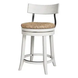 26" Wood Counter-Height Bar Stool with Natural Seagrass Seat, Reclaimed White, 1PC 26" Wood Counter-Height Bar Stool with Natural Seagrass Seat, Reclaimed White, 1PC