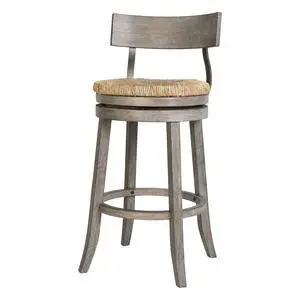 31" Wood Bar-Height Bar Stool with Natural Seagrass Seat, Reclaimed Gray, 1PC 31" Wood Bar-Height Bar Stool with Natural Seagrass Seat, Reclaimed Gray, 1PC