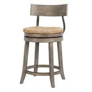 26" Wood Counter-Height Bar Stool with Natural Seagrass Seat, Reclaimed Gray, 1PC 26" Wood Counter-Height Bar Stool with Natural Seagrass Seat, Reclaimed Gray, 1PC