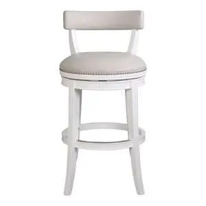 31" Bar Stool, White Wood with Gray Faux Leather Seat and Back, 1PC 31" Bar Stool, White Wood with Gray Faux Leather Seat and Back, 1PC