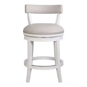 26" Counter-Height Bar Stool, White Wood with Gray Faux Leather Seat and Back, 1PC 26" Counter-Height Bar Stool, White Wood with Gray Faux Leather Seat and Back, 1PC
