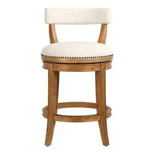 26" Counter-Height Bar Stool, Pecan Finish with Linen Fabric Seat and Back, 1PC 26" Counter-Height Bar Stool, Pecan Finish with Linen Fabric Seat and Back, 1PC