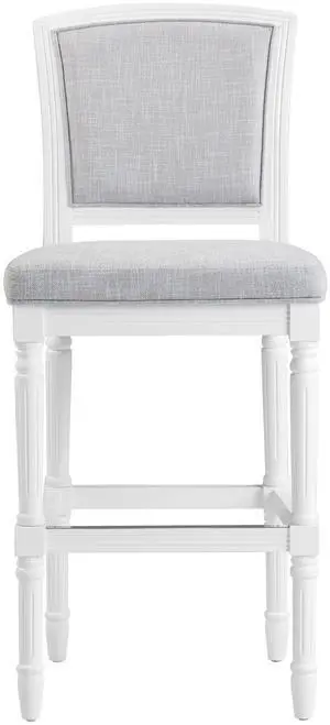 31" White Bar-Height Bar Stool with Gray Upholstered Seat and Back, 1PC 31" White Bar-Height Bar Stool with Gray Upholstered Seat and Back, 1PC
