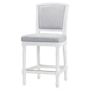 26" White Counter-Height Bar Stool with Gray Upholstered Seat and Back, 1PC 26" White Counter-Height Bar Stool with Gray Upholstered Seat and Back, 1PC