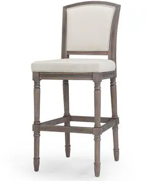 31" Weathered Gray Bar-Height Bar Stool with Gray Upholstered Seat and Back, 1PC 31" Weathered Gray Bar-Height Bar Stool with Gray Upholstered Seat and Back, 1PC