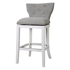 31" Upholstered Bar-Height Swivel Bar Stool with Back, White with Gray Upholstery, 1PC 31" Upholstered Bar-Height Swivel Bar Stool with Back, White with Gray Upholstery, 1PC