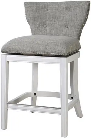 26" Upholstered Counter-Height Swivel Bar Stool with Back, White with Gray Upholstery, 1PC 26" Upholstered Counter-Height Swivel Bar Stool with Back, White with Gray Upholstery, 1PC