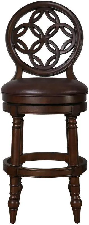 31" Wood Bar Stool with Back and Swivel Upholstered Seat, Distressed Walnut, 1PC 31" Wood Bar Stool with Back and Swivel Upholstered Seat, Distressed Walnut, 1PC