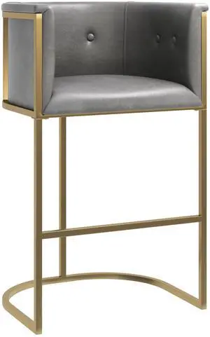 31" Bar Stool Gray Faux Leather with Brass-Finish Metal Base, 1PC 31" Bar Stool Gray Faux Leather with Brass-Finish Metal Base, 1PC