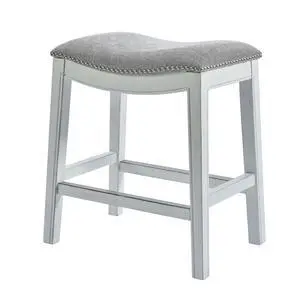 26in. Counter-Height Backless Wood Saddle-Seat Barstool with Nailhead Trim, Farmhouse Whitewash with Gray Upholstered Seat, 1PC 26in. Counter-Height Backless Wood Saddle-Seat Barstool with Nailhead Trim, Farmhouse Whitewash with Gray Upholstered Seat, 1PC