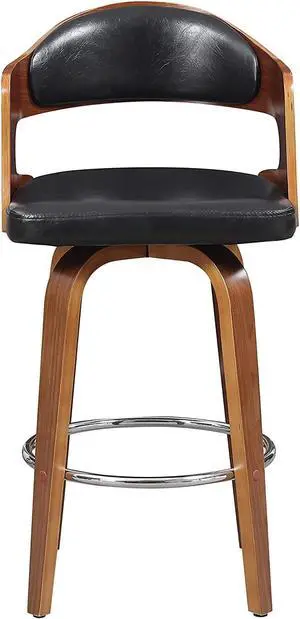Wood and Faux Leather Black Mid-Century 27-Inch Counter Seat Height Swivel Barstool Wood and Faux Leather Black Mid-Century 27-Inch Counter Seat Height Swivel Barstool