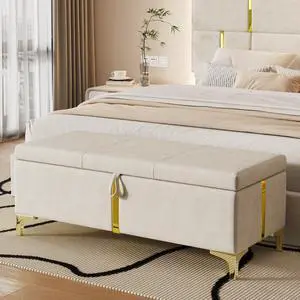 Elegant Upholstered Storage Ottoman,Storage Bench with Metal Legs for Bedroom,Living Room,Fully Assembled Except Legs,Beige Elegant Upholstered Storage Ottoman,Storage Bench with Metal Legs for Bedroom,Living Room,Fully Assembled Except Legs,Beige