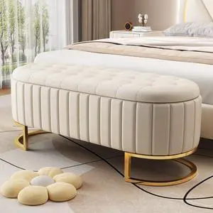 Elegant Upholstered Velvet Storage Ottoman with Button-Tufted,Storage Bench with Metal Legs for Bedroom,Living Room,Fully Assembled Except Legs,Beige Elegant Upholstered Velvet Storage Ottoman with Button-Tufted,Storage Bench with Metal Legs for Bedroom,Living Room,Fully Assembled Except Legs,Beige