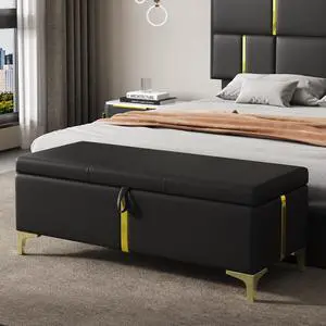 Elegant Upholstered Storage Ottoman,Storage Bench with Metal Legs for Bedroom,Living Room,Fully Assembled Except Legs,Black Elegant Upholstered Storage Ottoman,Storage Bench with Metal Legs for Bedroom,Living Room,Fully Assembled Except Legs,Black