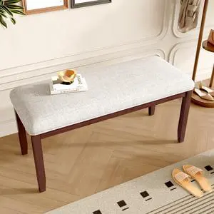 Upholstered Bench for Bedroom End of Bed,38-inch Entryway Bench for Living Room,Dining Bench with Padded Seat and Solid Wood Leg for Kitchen Bedroom,Indoor and Hallway (Bench, Beige+Cherry) Upholstered Bench for Bedroom End of Bed,38-inch Entryway Bench for Living Room,Dining Bench with Padded Seat and Solid Wood Leg for Kitchen Bedroom,Indoor and Hallway (Bench, Beige+Cherry)