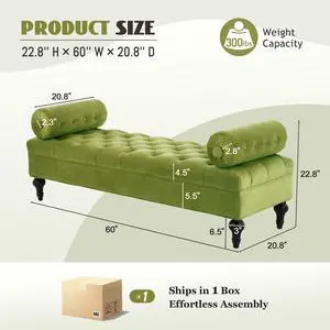 Modern Bedroom Bench,Bench for End of Bed,Velvet Upholstered Bench with 2 Detachable Pillows,Comfy Upholstered Footstool,Ottoman for Bedroom,Living Room, Entryway,Green Modern Bedroom Bench,Bench for End of Bed,Velvet Upholstered Bench with 2 Detachable Pillows,Comfy Upholstered Footstool,Ottoman for Bedroom,Living Room, Entryway,Green