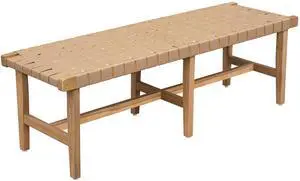 Stylish Acacia Wood Bedroom Bench with Woven PU Leather Seat Stylish Acacia Wood Bedroom Bench with Woven PU Leather Seat
