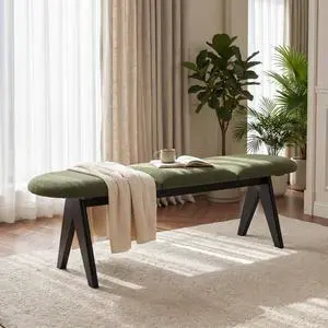 Upholstered Bench with Black Wood Legs, Green Fabric Seat, Solid & Manufactured Wood Construction, 250 LBS Capacity, 53" Entryway Bench for Living Room & Bedroom Upholstered Bench with Black Wood Legs, Green Fabric Seat, Solid & Manufactured Wood Construction, 250 LBS Capacity, 53" Entryway Bench for Living Room & Bedroom