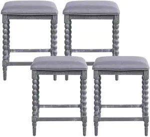 26''Counter Stools,Set of 4 with Upholstered Seat, Solid Acacia wood Frame, Foam-Padded Seat, Open Airy Design for Kitchen Island and Bar, Gray 26''Counter Stools,Set of 4 with Upholstered Seat, Solid Acacia wood Frame, Foam-Padded Seat, Open Airy Design for Kitchen Island and Bar, Gray