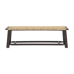 Farmhouse Modern Solid Wood Rattan Bench - 59 Inch Indoor & Covered Outdoor Bench Walnut Finish Multi-Functional Design Farmhouse Modern Solid Wood Rattan Bench - 59 Inch Indoor & Covered Outdoor Bench Walnut Finish Multi-Functional Design