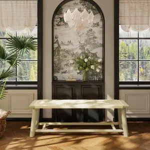 Farmhouse Modern Solid Wood Rattan Bench - 59 Inch Indoor & Covered Outdoor Bench Champagne Finish Multi-Functional Design Farmhouse Modern Solid Wood Rattan Bench - 59 Inch Indoor & Covered Outdoor Bench Champagne Finish Multi-Functional Design
