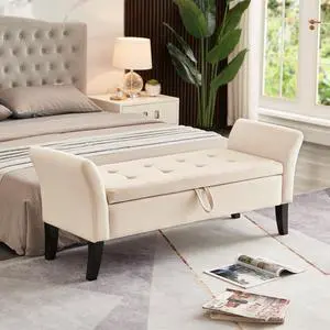 51.5" Bed Bench with Storage Beige Velvet 51.5" Bed Bench with Storage Beige Velvet