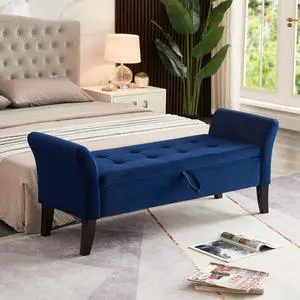 51.5" Bed Bench with Storage Navy Blue Velvet 51.5" Bed Bench with Storage Navy Blue Velvet