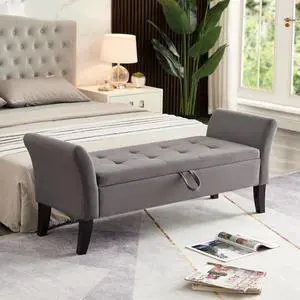 51.5" Bed Bench with Storage Grey Velvet 51.5" Bed Bench with Storage Grey Velvet