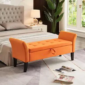 51.5" Bed Bench with Storage Orange Velvet 51.5" Bed Bench with Storage Orange Velvet